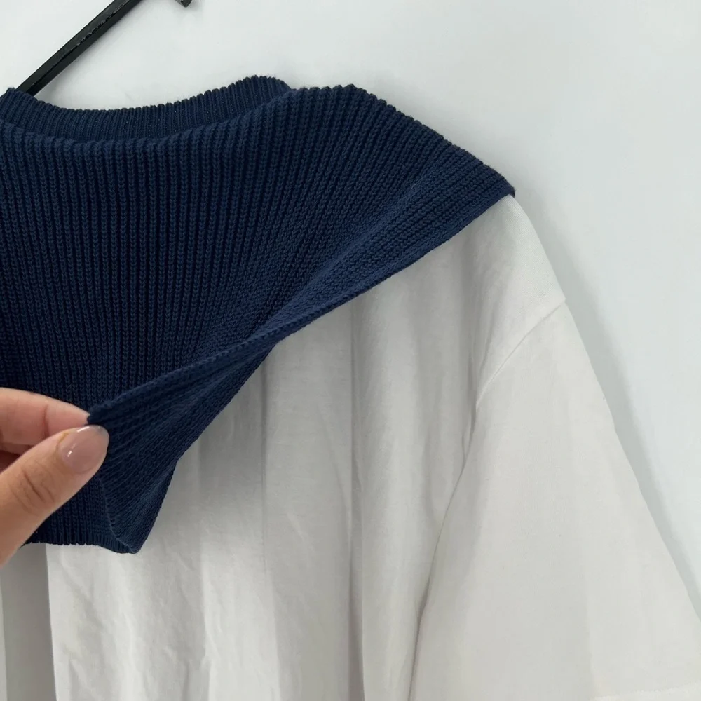 Zara Knit Sweater Contrasting Overlay Mixed Shirt Sweater Layered Bib Vest